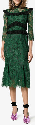 Ruffle-Trimmed Lace Midi-Dress