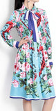 Floral Print Blue A-Line Shirt-Dress