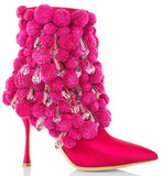 Chandelier-Crystal Pom Pom Fuchsia Boots * Limited Stock*