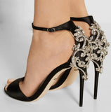 Embellished Satin Sandals - Black or Green