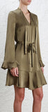 Flutter Tie-Neck Dress - Pink, Green or Dark Navy