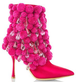 Chandelier-Crystal Pom Pom Fuchsia Boots * Limited Stock*