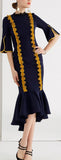 Ruffle Contrast Fluted Hem Midi Dress