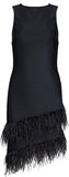 Feather Trimmed Asymmetric Mini Dress, Black or White