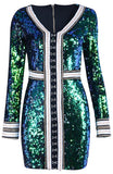 Green Sequin-Embellished Long-Sleeve Mini Dress