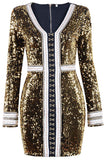 Gold Sequin-Embellished Long-Sleeve Mini Dress