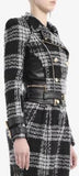 Plaid Tweed Jacket with Leather Trim