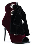 Lace-up Velvet Ankle Boots - Black or Burgundy