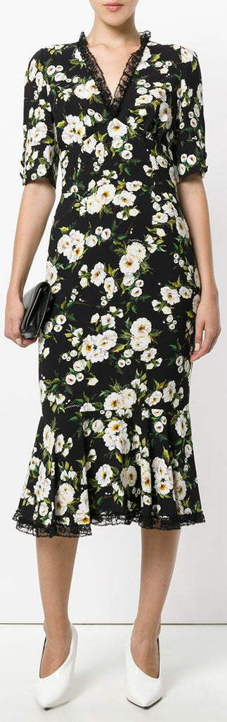 Floral-Printed Lace-Trim Dress