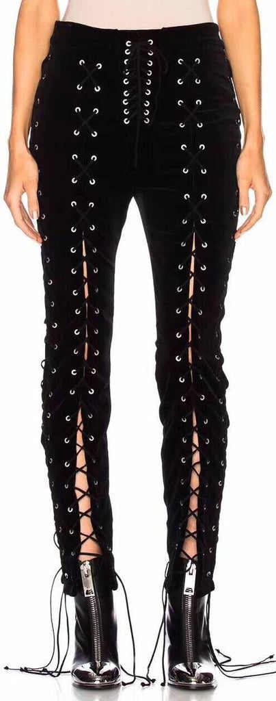 black Lace-up Pants