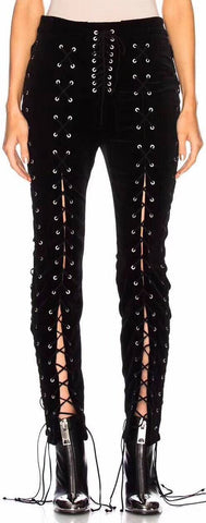 black Lace-up Pants