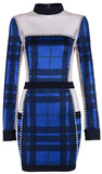 Blue Plaid Studded Stretch Mini Dress