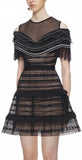 Black Stripe Paneled Lace Dress