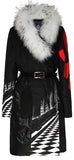 Printed Feather-Fill Fur-Trim Coat