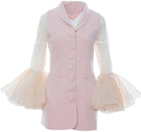 Pink Blazer with Long Flared Voile Sleeves