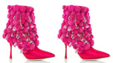 Chandelier-Crystal Pom Pom Fuchsia Boots * Limited Stock*