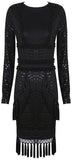 Embellished Tassel Macrame Overlay Dress, Black
