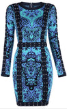 Blue Paisley Lace-Up Stretch Mini Dress