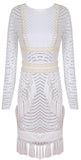 Embellished Tassel Macrame Overlay Dress, White