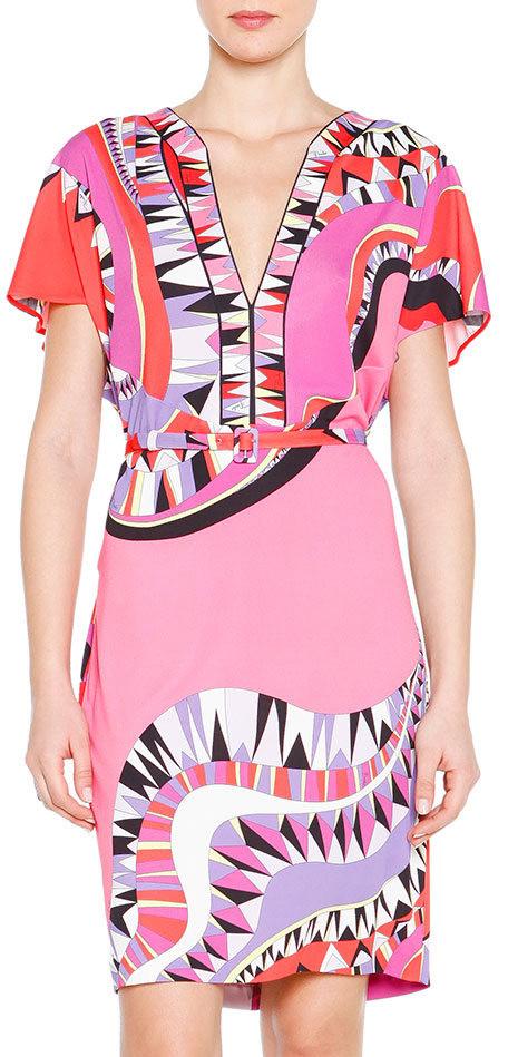 Kaleidoscope-Print Belted Dress - DESIGNER INSPIRED FASHIONS