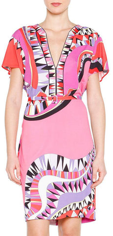 Kaleidoscope-Print Belted Dress - DESIGNER INSPIRED FASHIONS