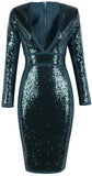 Emerald Green Sequin-Embellished Stretch V-Neck Dress