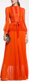 Long Lace-Detailed Pleated Gown