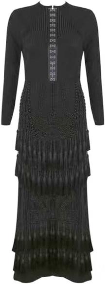 Long Black Stretch Dress with Tassels