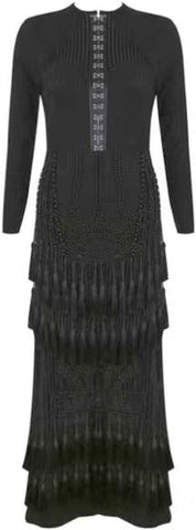 Long Black Stretch Dress with Tassels