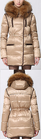Short Puffer Coat with Contrast Zip-Pockets, Gold