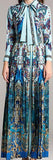 Paisley Peacock Print Dress with Neck-Tie