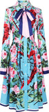 Floral Print Blue A-Line Shirt-Dress