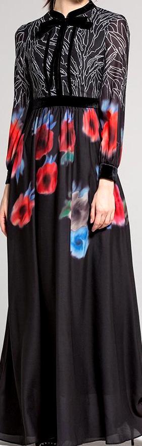 Printed Long-Sleeve Gown