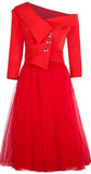 Asymmetrical Off-Shoulder Blazer and Tulle Skirt