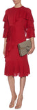 Georgette Ruffle Pleated Dress in Red - DESIGNER INSPIRED FASHIONS