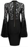 Black Flared-Lace-Sleeve Stretch Dress