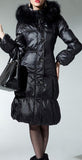 Black Fur Hooded Buttoned Puffer Coat