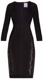 Black Long-Sleeve V-Neck Bandage Dress
