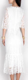 Banana-Leaf Embroidered Butterfly-Applique Lace Midi Dress-White - DESIGNER INSPIRED FASHIONS