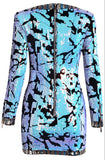 Light Blue Sequin-Embellished Long-Sleeve Mini Dress