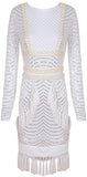 Embellished Tassel Macrame Overlay Dress, White
