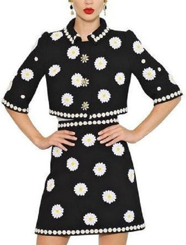 Floral Applique & Rhinestone Jacket and Skirt Set - DESIGNER INSPIRED FASHIONS