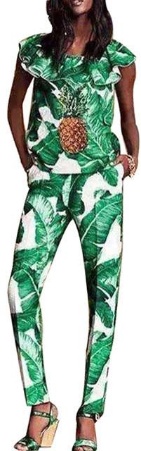 Banana Leaf Pineapple-Embellished Ruffle Top & Pant Set - DESIGNER INSPIRED FASHIONS