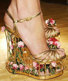 Rose-Embellished Caged Sandals - DESIGNER INSPIRED FASHIONS