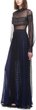 Balloon Sleeve Long Dress with Lace Panel Skirt - DESIGNER INSPIRED FASHIONS