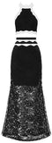 Cropped Scalloped Halter Bandage Top and Long Lace Skirt