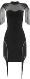 Fringed Mesh-Panel Mini Dress