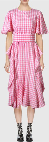 Gingham Ruffle Dress - Pink or Blue