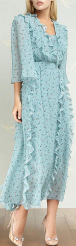 Ruffle Floral Print Midi Dress