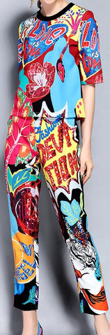 Multi Colored Printed Top and Pant Set